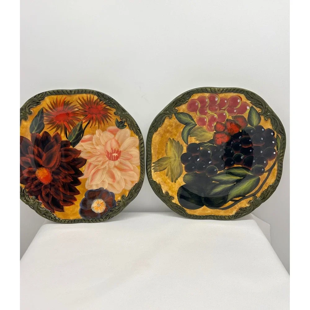 Raymond Waites Renaissance Salad Plates Set Fruit Floral Certified International